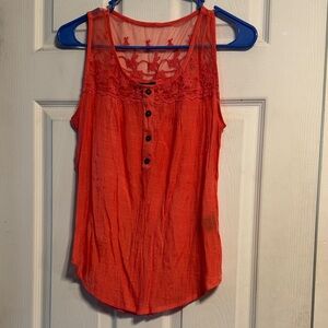 Mine Red Lace Sleeveless Blouse